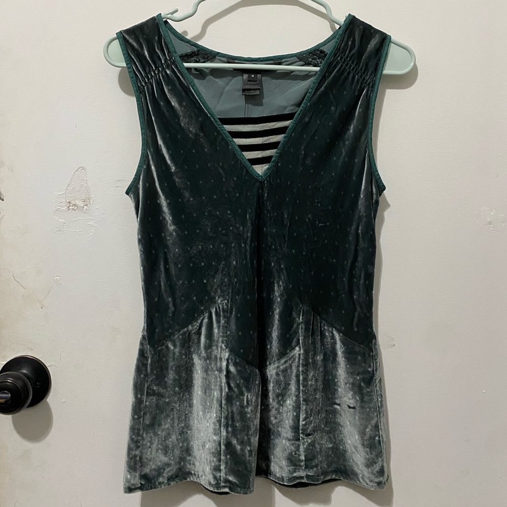 Marc Jacobs Green Velvet Top with Striped Accent